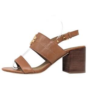 Tory Burch Everly Tan Leather Block Heel Sandals Size 8.5